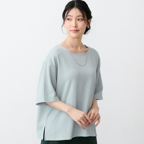 カット楊柳裾スリットワイドTシャツ