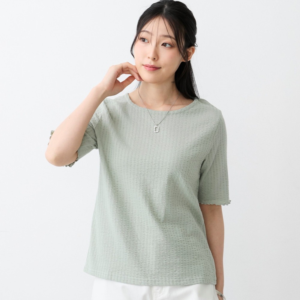 【ベルメゾン】カットサッカー袖口メロウTシャツ