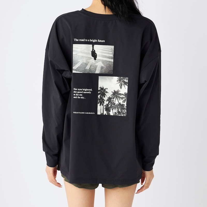 背面／長袖Tシャツ（ブラック×カーキ）