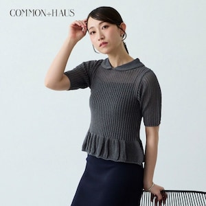 【COMMON+HAUS】襟付き透かし編みペプラムニット