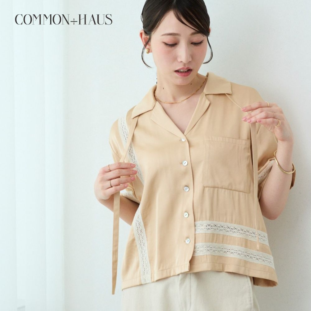 【COMMON+HAUS】【予約商品】 レース使いオープンカラーシャツ