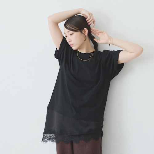 【予約商品】 レース使いアシンメトリーヘムTシャツ