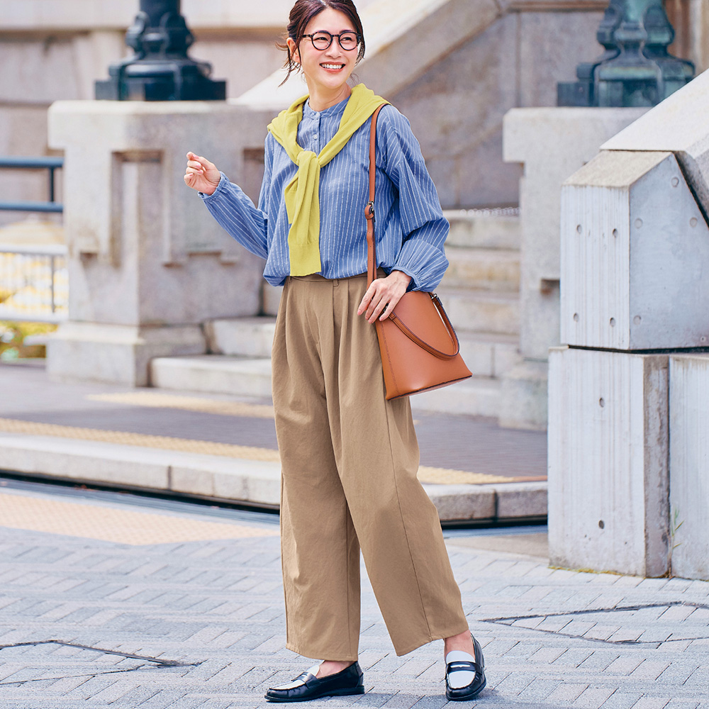 【ベルメゾン】すっきり見えを叶えるチノタックバレルハンサムパンツ