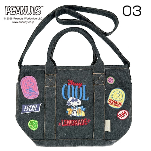 デニム調素材の刺繍ショルダートートバッグ ／ＩＰ．デリ「スヌーピー」