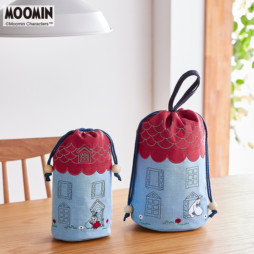 アップリケ刺繍のムーミンやしき巾着バッグ「ムーミン」 アップリケ刺繍のムーミンやしき巾着バッグ「ムーミン」