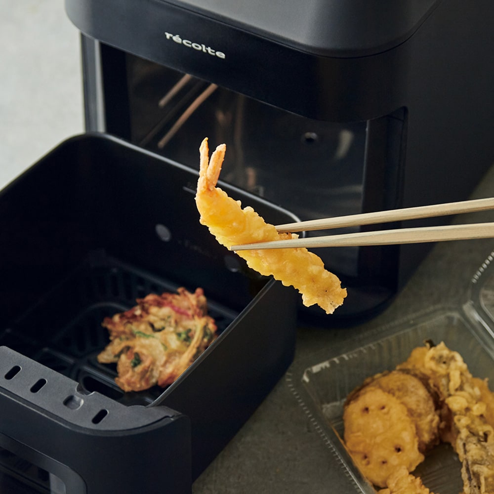 惣菜の揚げ物温め直しにはエアオーブンモード。サクサク感が復活