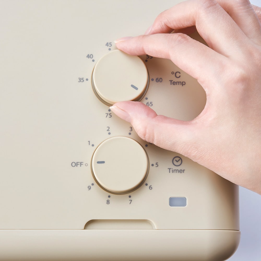 温度は35℃～75℃、最大9時間までのタイマーを搭載