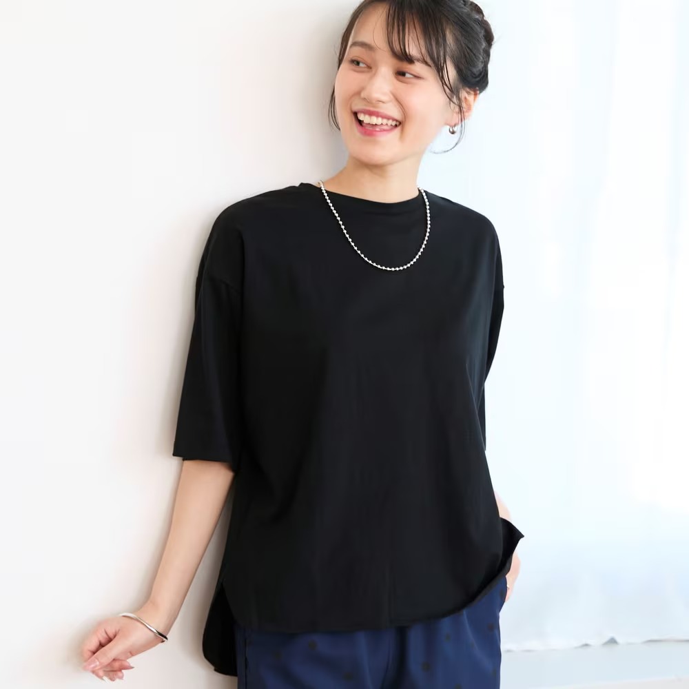【ベルメゾン】ラウンドヘム5分袖Tシャツ