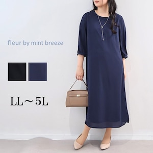 【フルールバイミントブリーズ/fleur by mint breeze】7分袖ジョーゼットワンピース 【大きいサイズ】