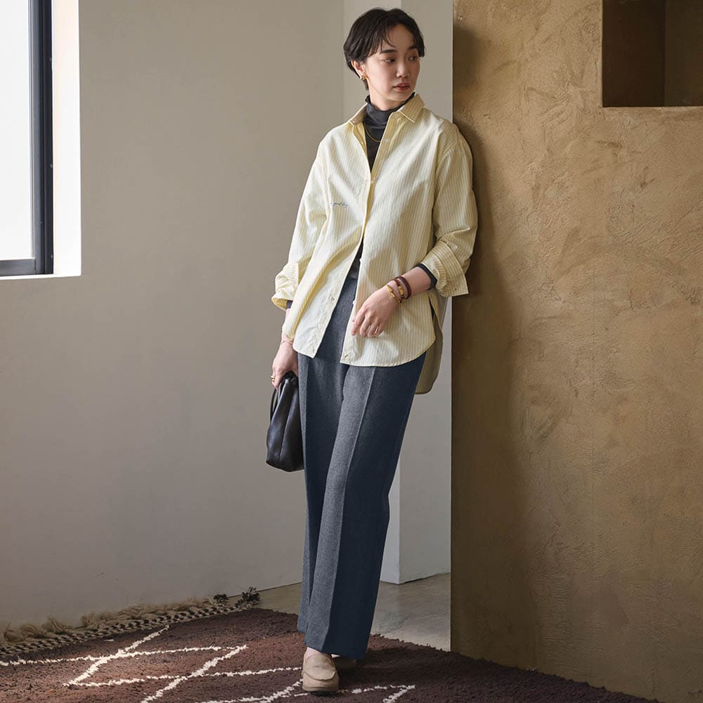 モデル身長173cm／M ※写真は撮影用のため股下+4cmになります。