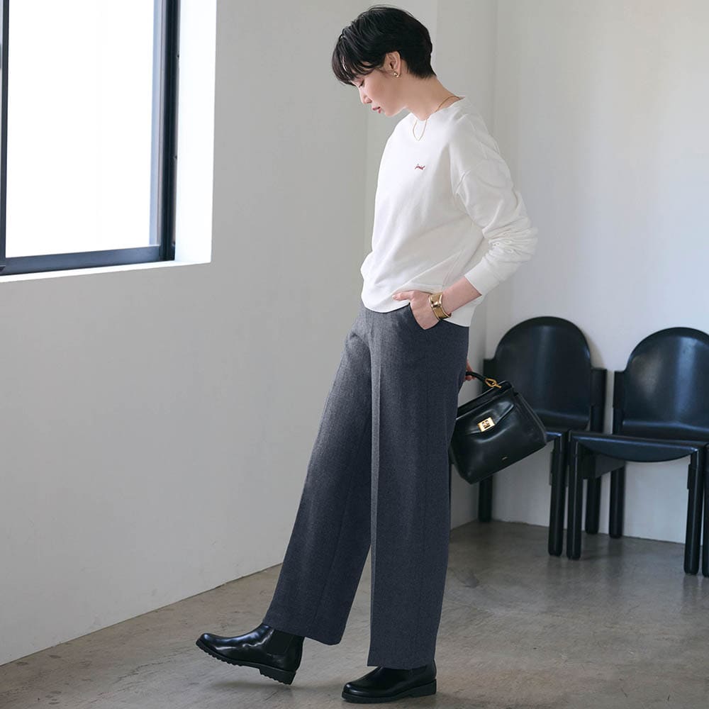 モデル身長173cm／M ※写真は撮影用のため股下+4cmになります。