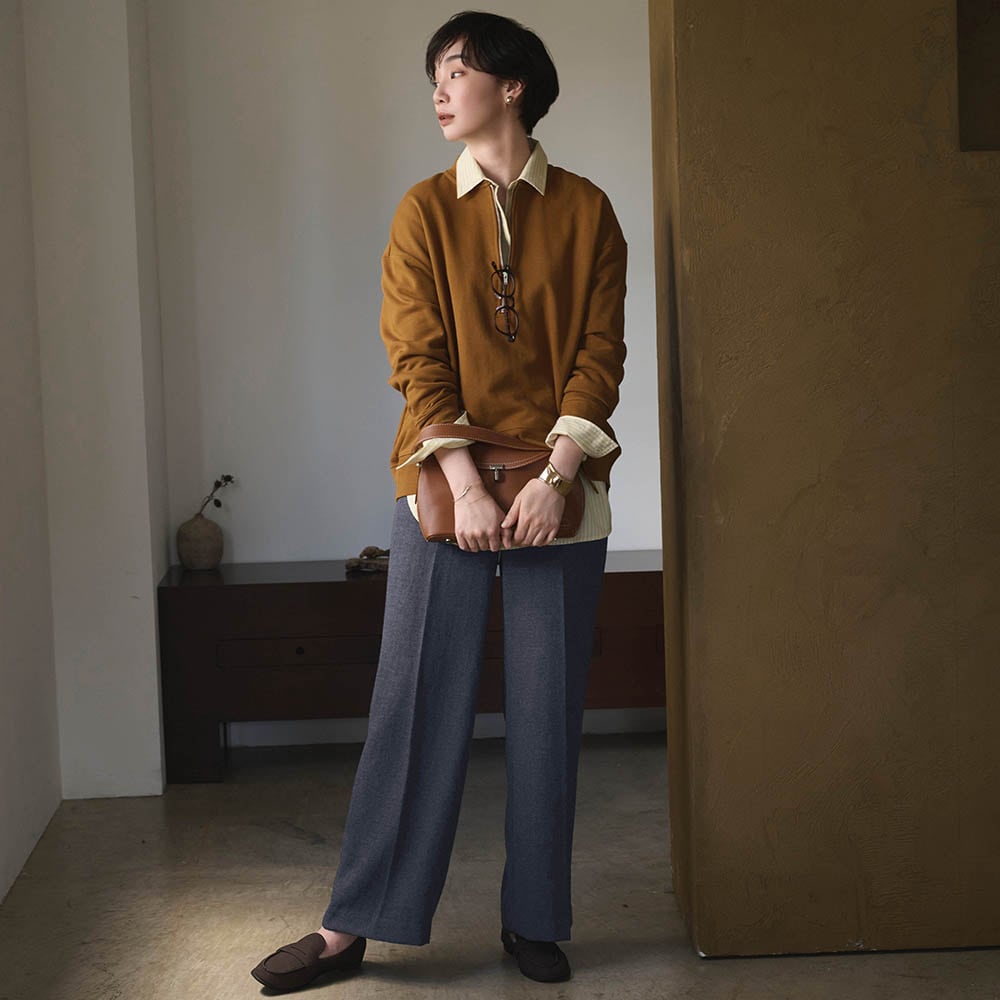 モデル身長173cm／M ※写真は撮影用のため股下+4cmになります。
