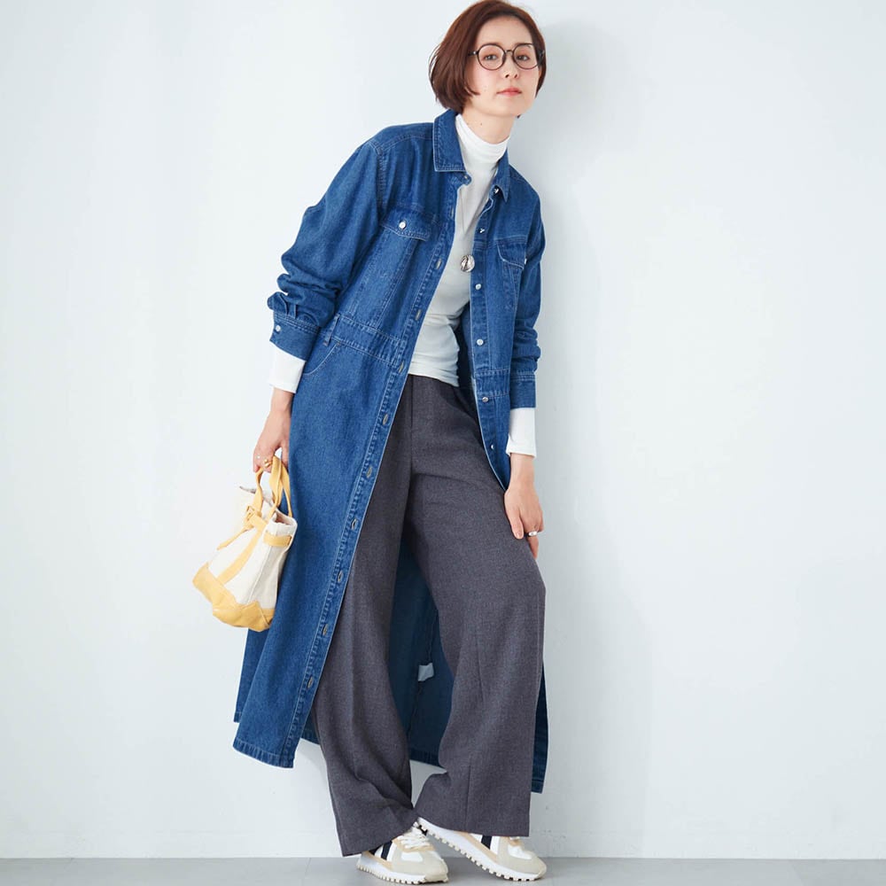 モデル身長168cm／M ※写真は撮影用のため着丈+4cmになります。