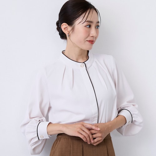 パイピングスタンドカラーブラウス