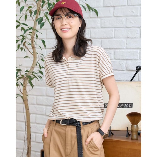 麻混ポロ襟カットソープルオーバー