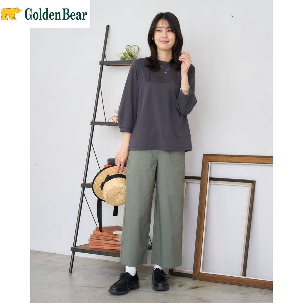 【ゴールデンベア/GOLDEN BEAR】ストレッチ麻混ガウチョパンツ