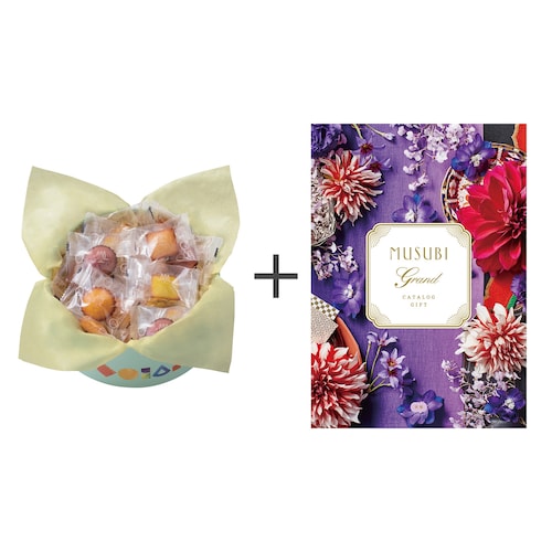 【送料無料】 【お取り寄せギフト】セット品 プティ・フィナンシェ20個＋カタログギフト MUSUBI〈京紫〉
