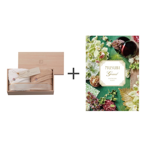 【送料無料】 【お取り寄せギフト】セット品 フェイスタオル2枚＋カタログギフト MUSUBI〈千歳緑〉