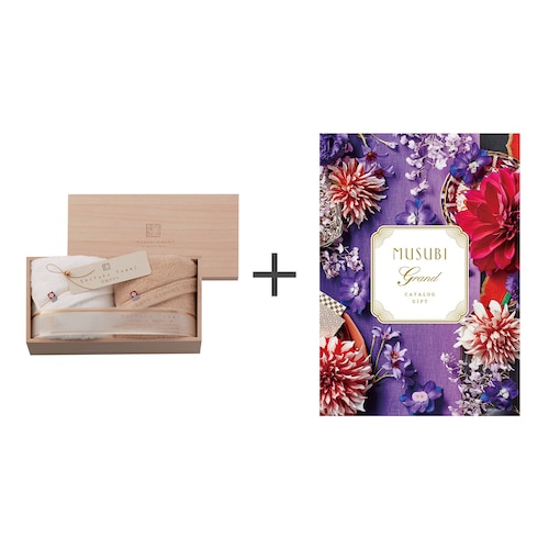 【送料無料】 【お取り寄せギフト】セット品 フェイスタオル2枚＋カタログギフト MUSUBI〈京紫〉