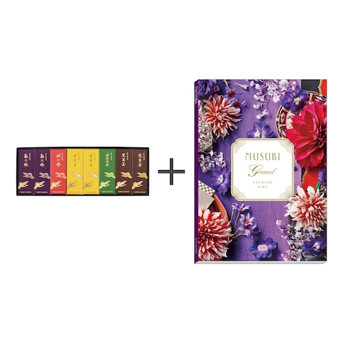 【送料無料】 【お取り寄せギフト】セット品 鶴屋八幡一口羊羹8本＋カタログギフト MUSUBI〈京紫〉