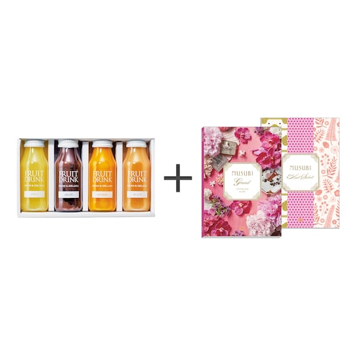 【送料無料】 【お取り寄せギフト】セット品 フルーツドリンク4本＋カタログギフト MUSUBI〈中紅〉