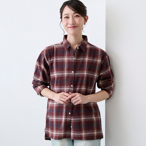 綿素材両面起毛オンブレチェックシャツ