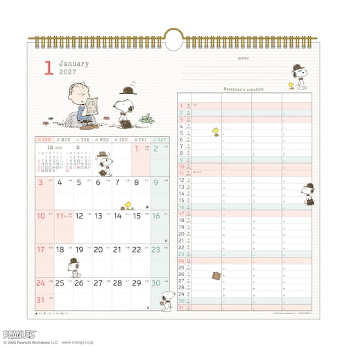 ２０２７年壁掛け家族カレンダー「スヌーピー」