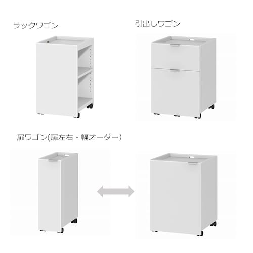 ワークデスクと合わせて使いやすいワゴン収納シリーズ 【扉ワゴンは幅１cmピッチサイズオーダー／受注生産】