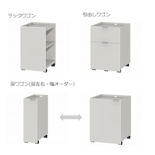 ワークデスクと合わせて使いやすいワゴン収納シリーズ 【扉ワゴンは幅１cmピッチサイズオーダー／受注生産】
