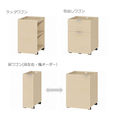 ワークデスクと合わせて使いやすいワゴン収納シリーズ 【扉ワゴンは幅１cmピッチサイズオーダー／受注生産】