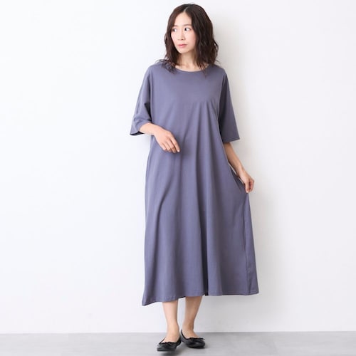 綿クルーネックロングワンピース